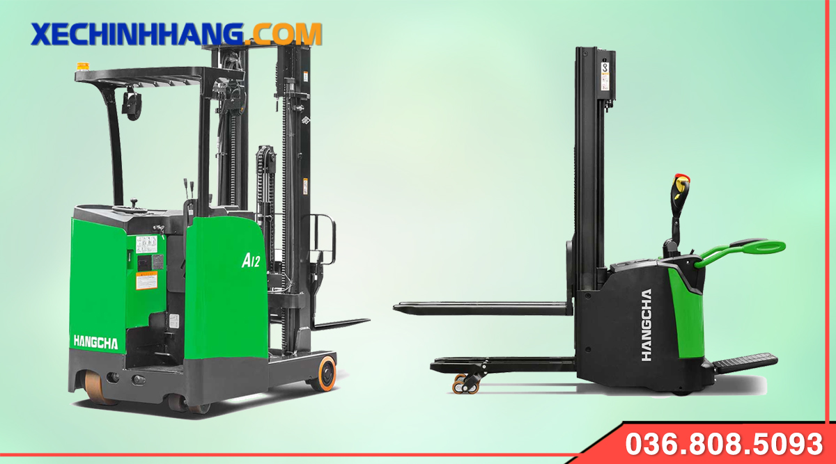Xe nâng điện đứng lái Reach truck, Pallet stacker