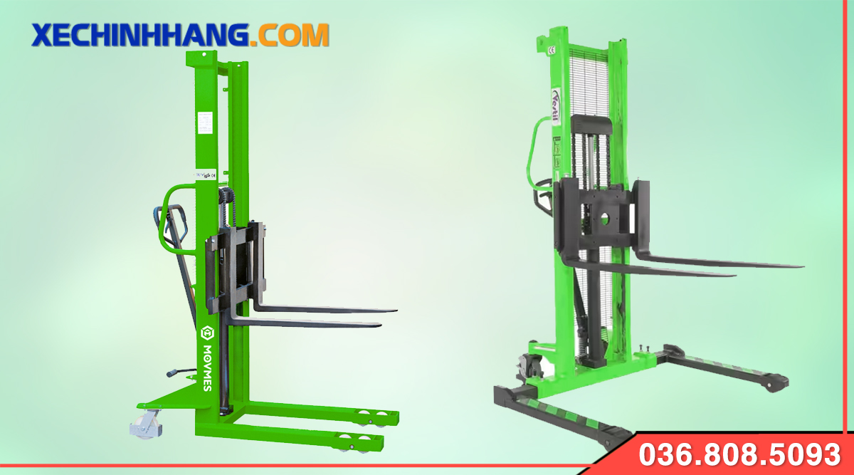 Xe nâng tay cao 1 tấn háng rộng- hẹp