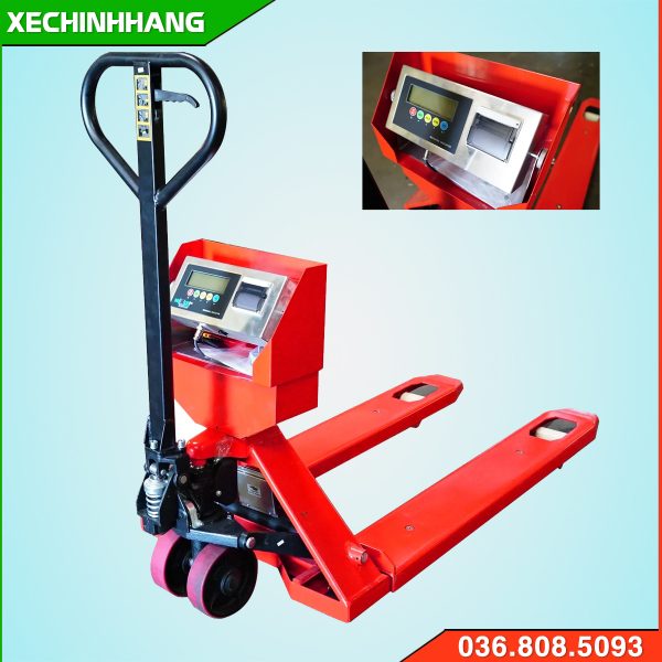 Xe nâng tay thấp 1 tấn gắn cân điện tử