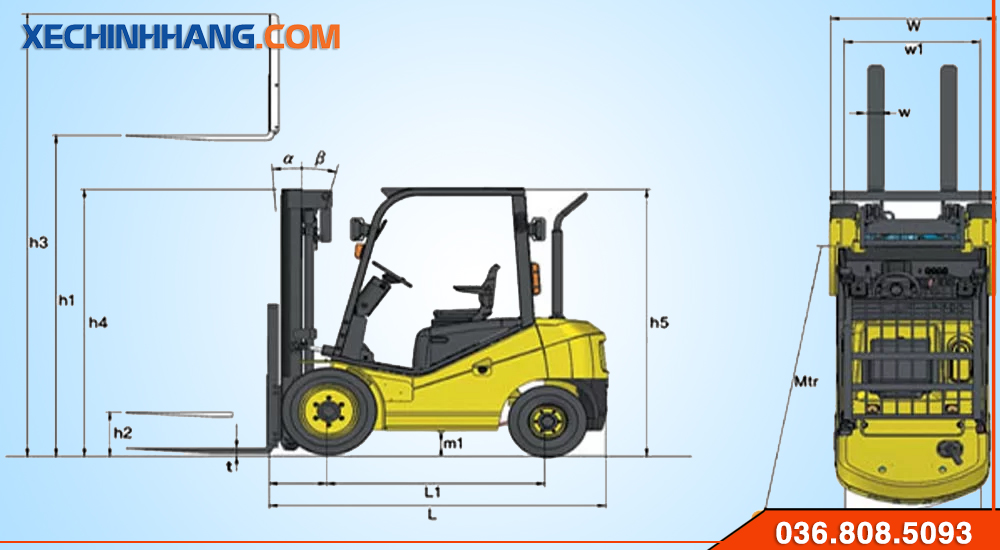 Thông số kỹ thuật xe nâng dầu 4.5 tấn XF Hangcha