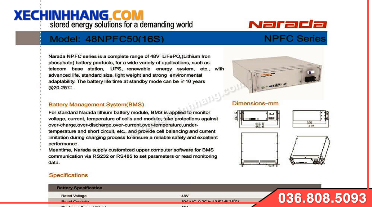 cong nghe Pin lithium Narada 48V 50Ah