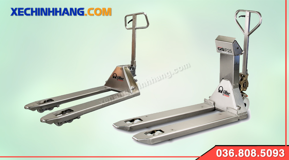 Xe nâng tay inox thường và xe gắn cân