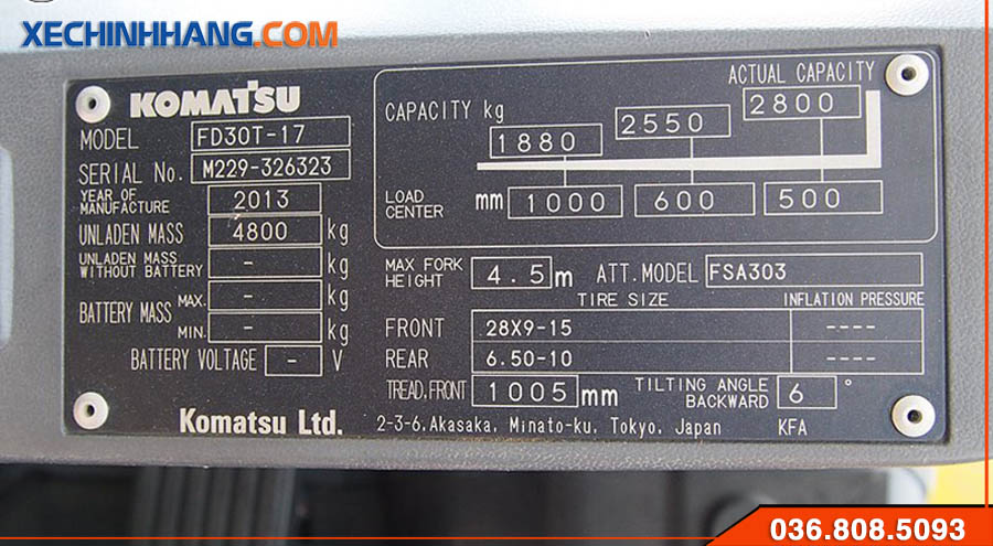Tem nhôm xe nâng komatsu 3 tấn FD30-17