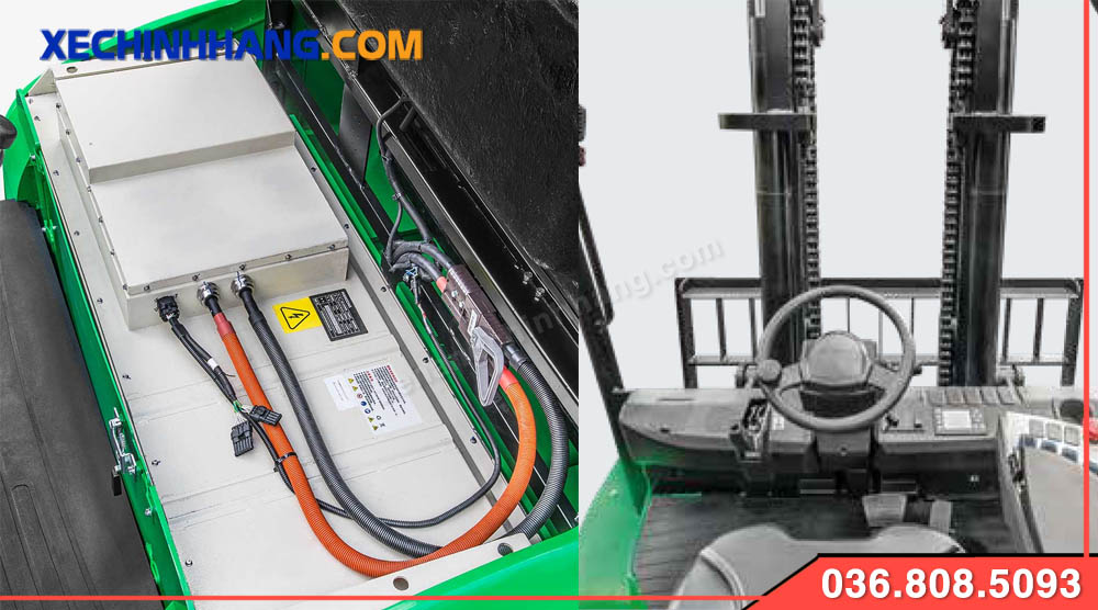 Pin và cabin của xe nâng điện 8 tấn Hangcha
