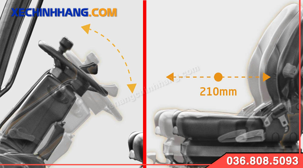 Thiết kế công thái học trên Xe nâng điện 3 bánh 2 tấn Hangcha